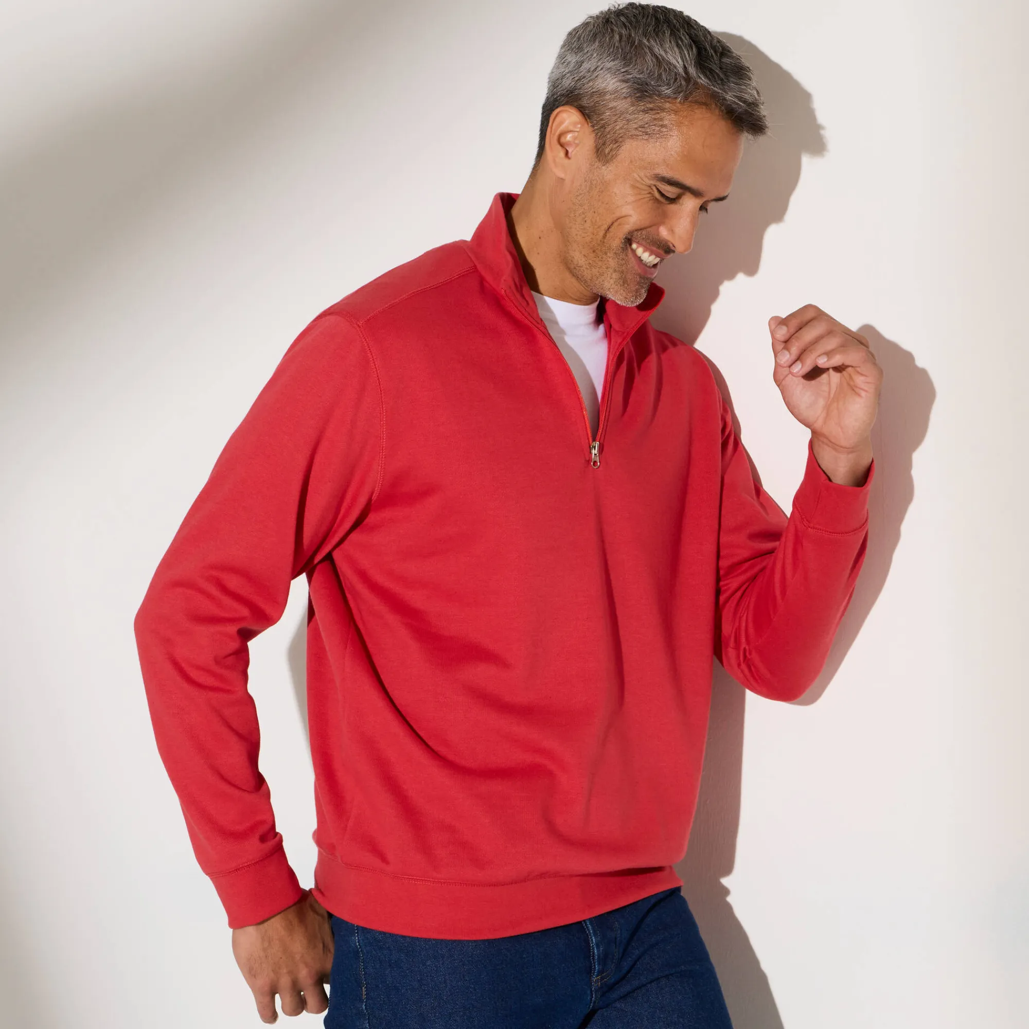 Sweater|Trui En Vest<Blancheporte Sweater in molton met truckerskraag grijzig koraal