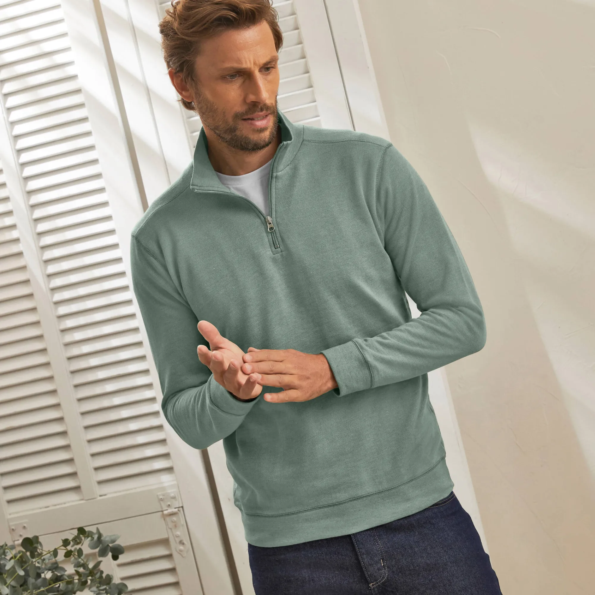 Sweater|Trui En Vest<Blancheporte Sweater in molton met truckerskraag linde