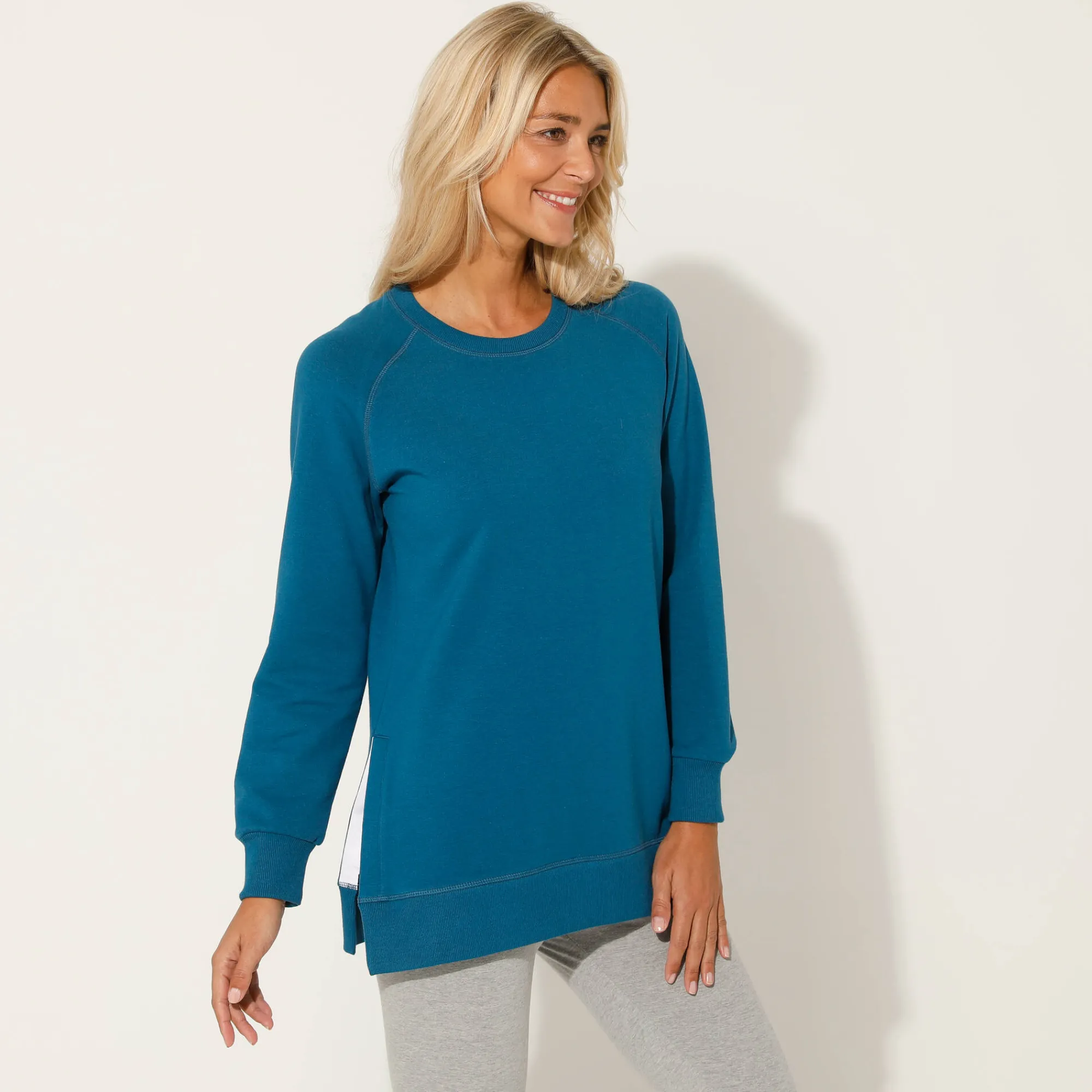 Trui En Vest<Blancheporte Sweater in molton met tunieklengte petroleumblauw