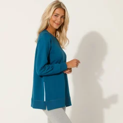 Trui En Vest<Blancheporte Sweater in molton met tunieklengte petroleumblauw
