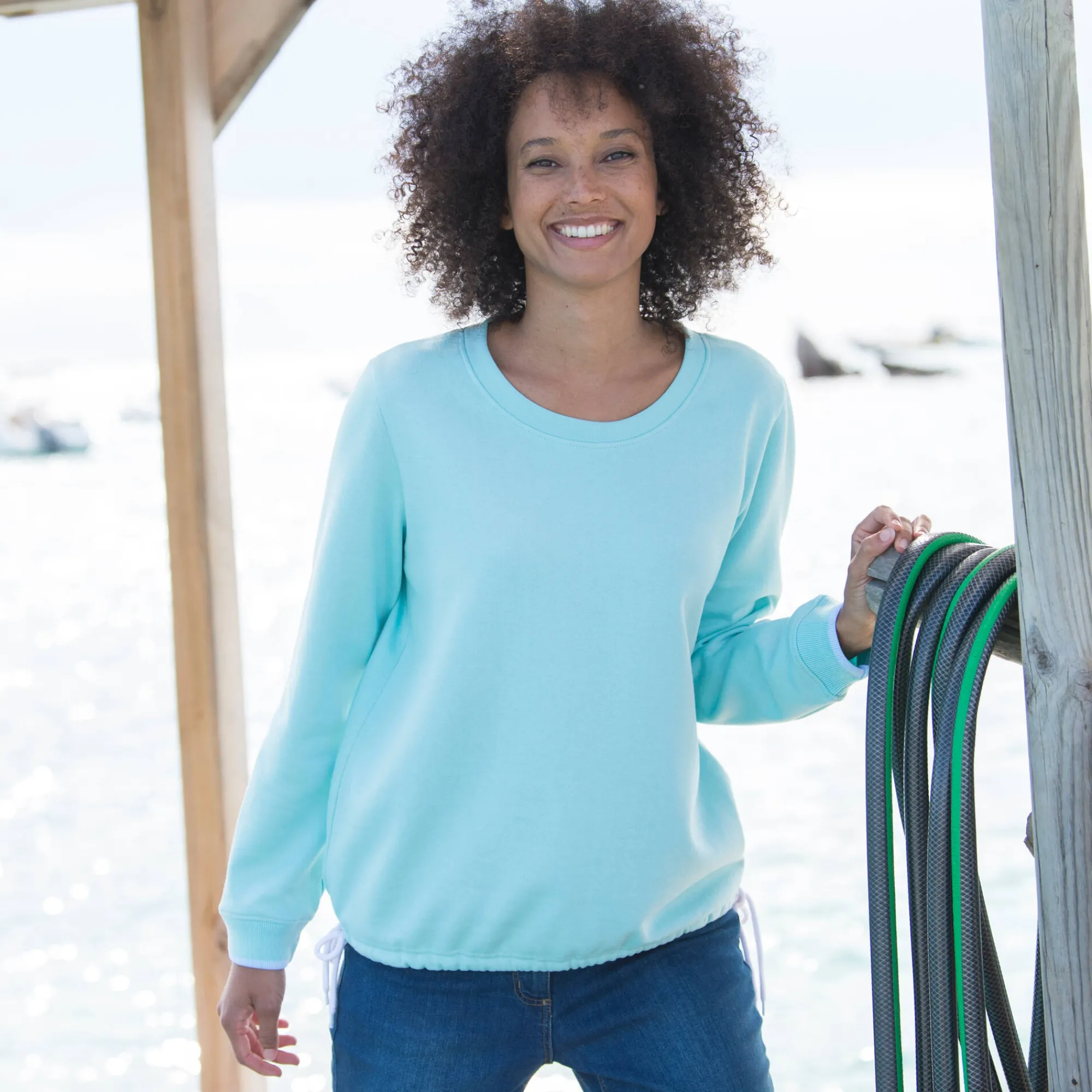 Trui En Vest<Blancheporte Sweater in molton, sleuflintjes celadon / ecru