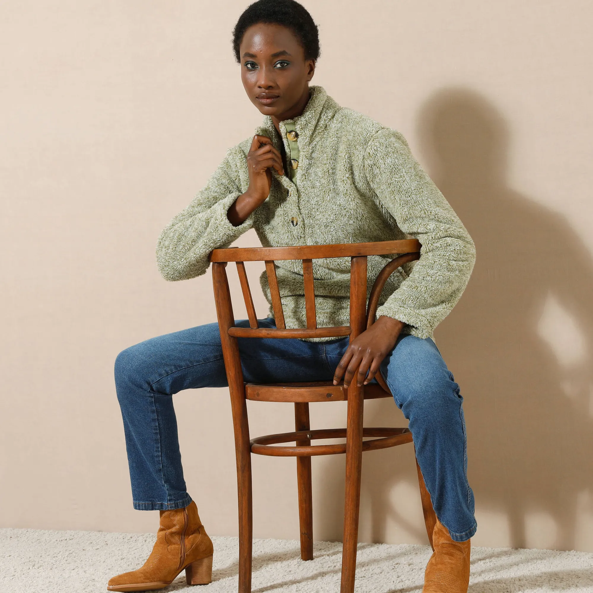 Trui En Vest<Blancheporte Sweater in pluchetricot chiné groen