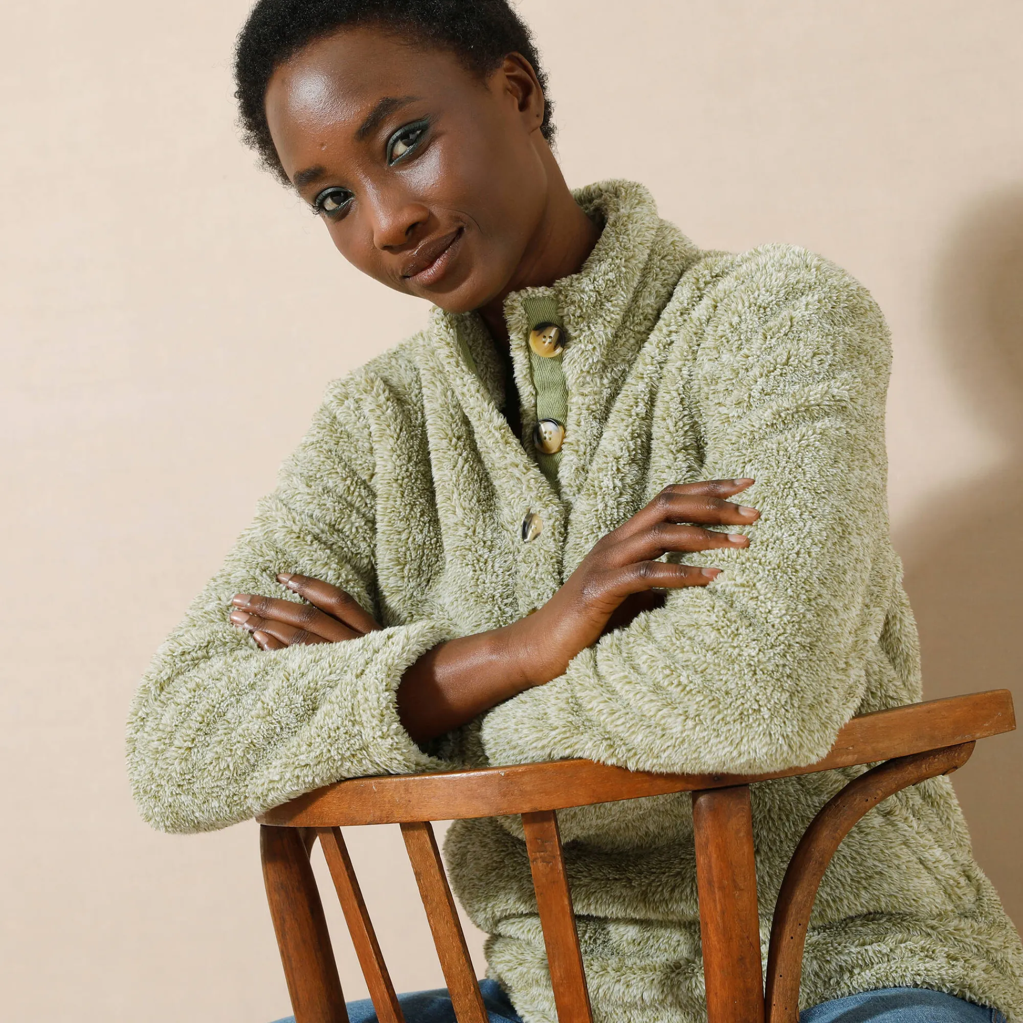 Trui En Vest<Blancheporte Sweater in pluchetricot chiné groen