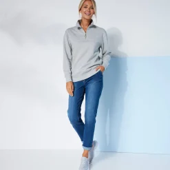Trui En Vest<Blancheporte Sweater met opstaande ritskraag in geruwd molton chiné grijs