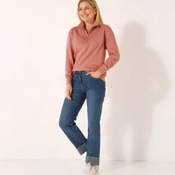Trui En Vest<Blancheporte Sweater met opstaande ritskraag in geruwd molton perzik