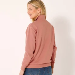 Trui En Vest<Blancheporte Sweater met opstaande ritskraag in geruwd molton perzik