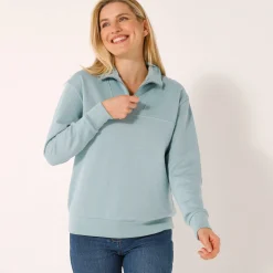 Trui En Vest<Blancheporte Sweater met opstaande ritskraag in geruwd molton grijsblauw