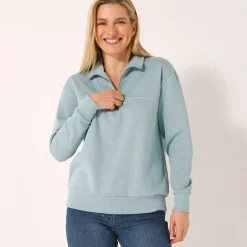 Trui En Vest<Blancheporte Sweater met opstaande ritskraag in geruwd molton grijsblauw