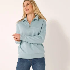 Trui En Vest<Blancheporte Sweater met opstaande ritskraag in geruwd molton grijsblauw
