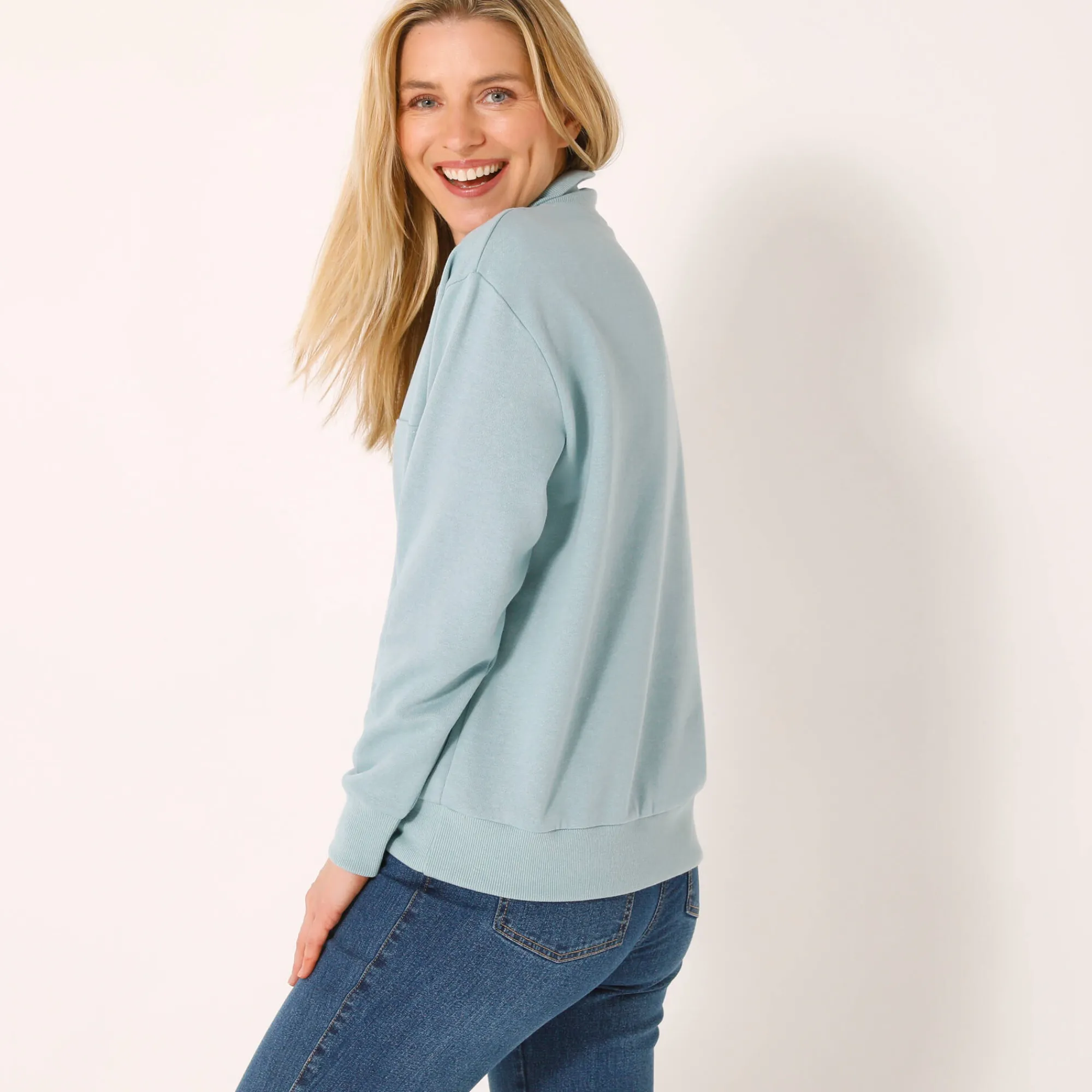 Trui En Vest<Blancheporte Sweater met opstaande ritskraag in geruwd molton grijsblauw