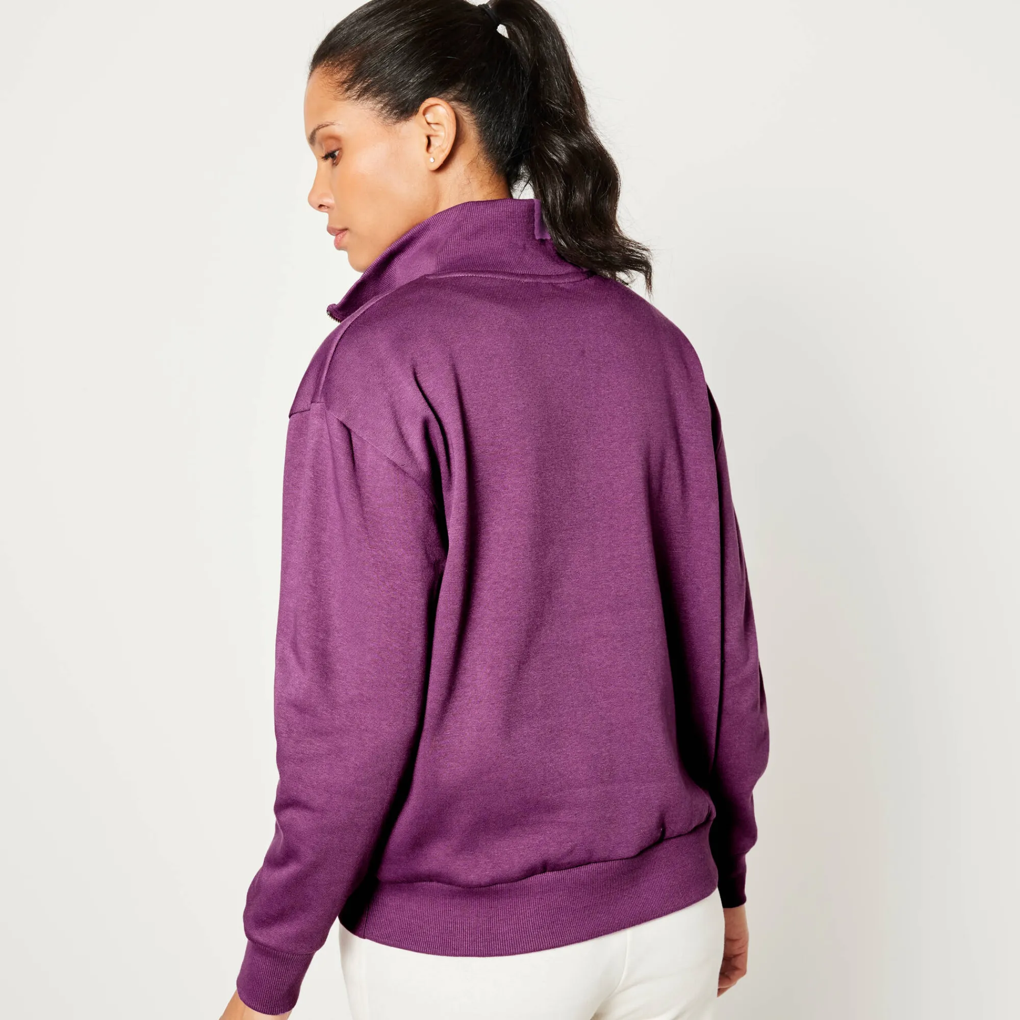 Trui En Vest<Blancheporte Sweater met opstaande ritskraag in geruwd molton paarsrood