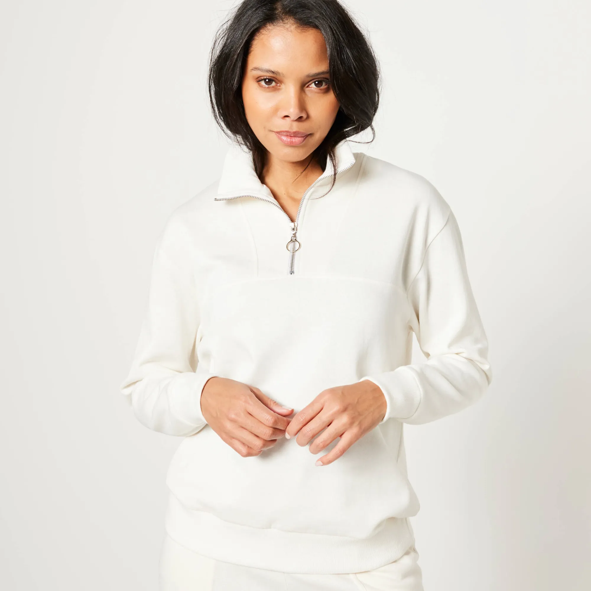 Trui En Vest<Blancheporte Sweater met opstaande ritskraag in geruwd molton ecru