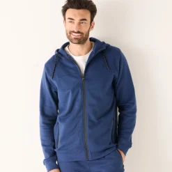 Sweater|Trui En Vest<Blancheporte Sweater met rits en kap, in geruwd molton, met contrasterende details denim blauw