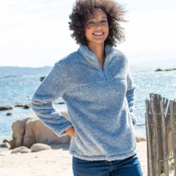 Trui En Vest<Blancheporte Sweater met rits, pluchetricot chiné grijsblauw