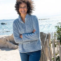 Trui En Vest<Blancheporte Sweater met rits, pluchetricot chiné grijsblauw