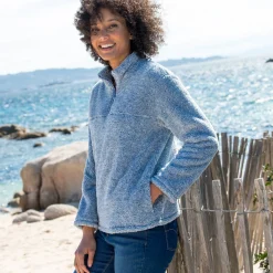 Trui En Vest<Blancheporte Sweater met rits, pluchetricot chiné grijsblauw
