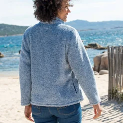 Trui En Vest<Blancheporte Sweater met rits, pluchetricot chiné grijsblauw