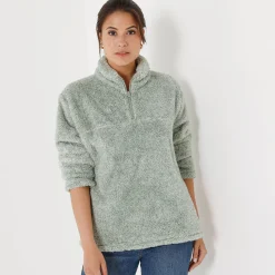 Trui En Vest<Blancheporte Sweater met rits, pluchetricot chiné amandelgroen