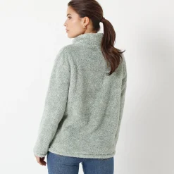 Trui En Vest<Blancheporte Sweater met rits, pluchetricot chiné amandelgroen