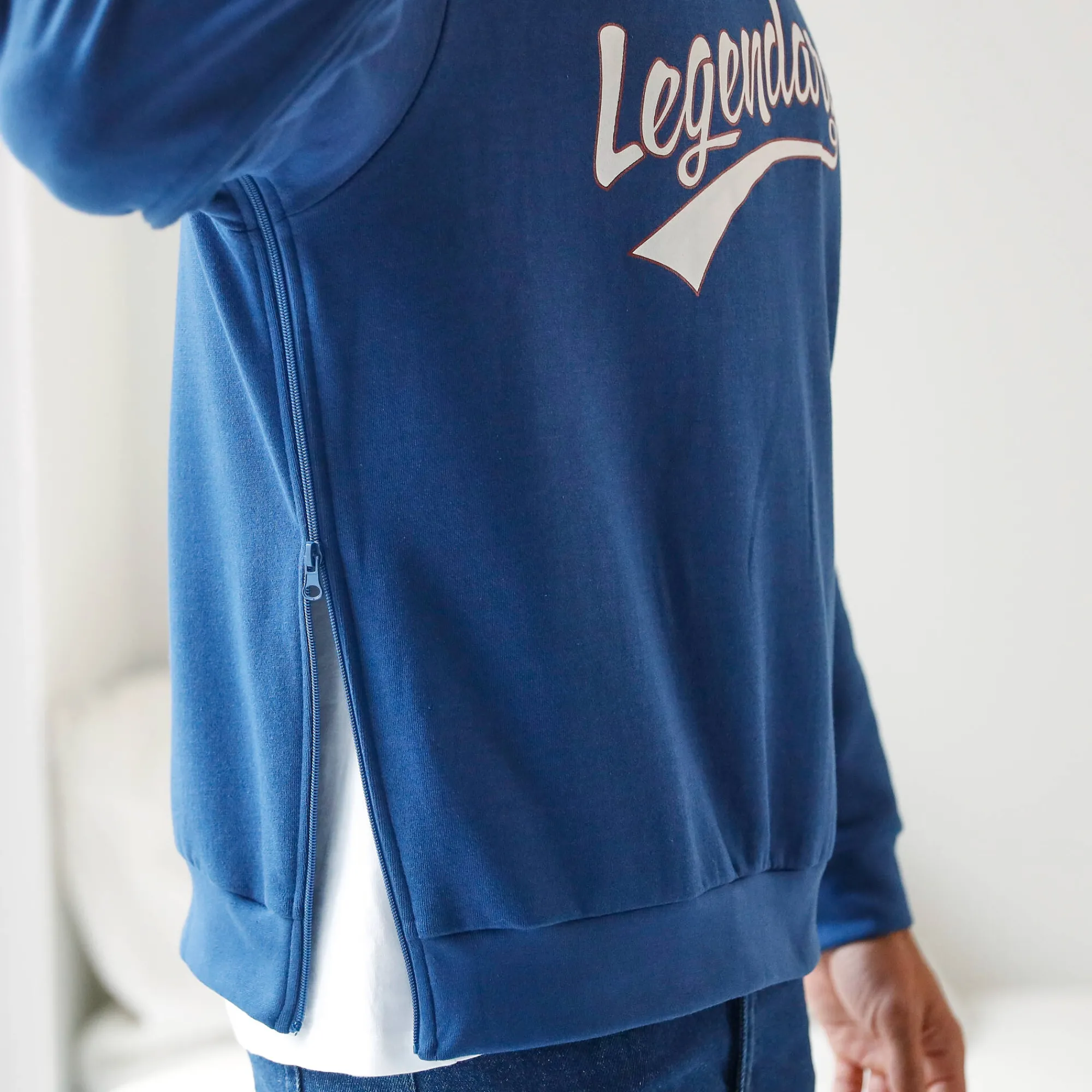 Sweater|Trui En Vest<Blancheporte Sweater met ronde hals, rits opzij jeansblauw