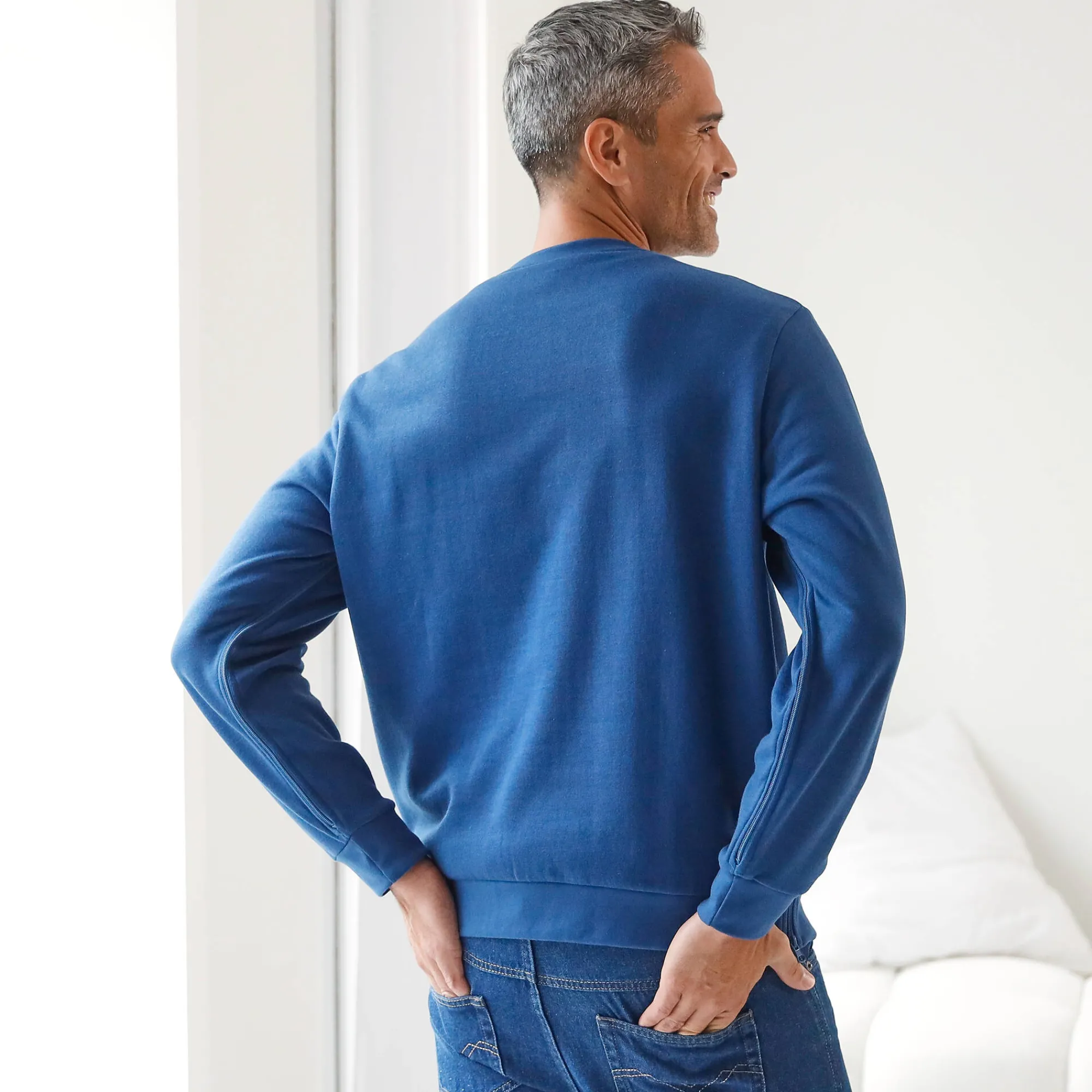 Sweater|Trui En Vest<Blancheporte Sweater met ronde hals, rits opzij jeansblauw