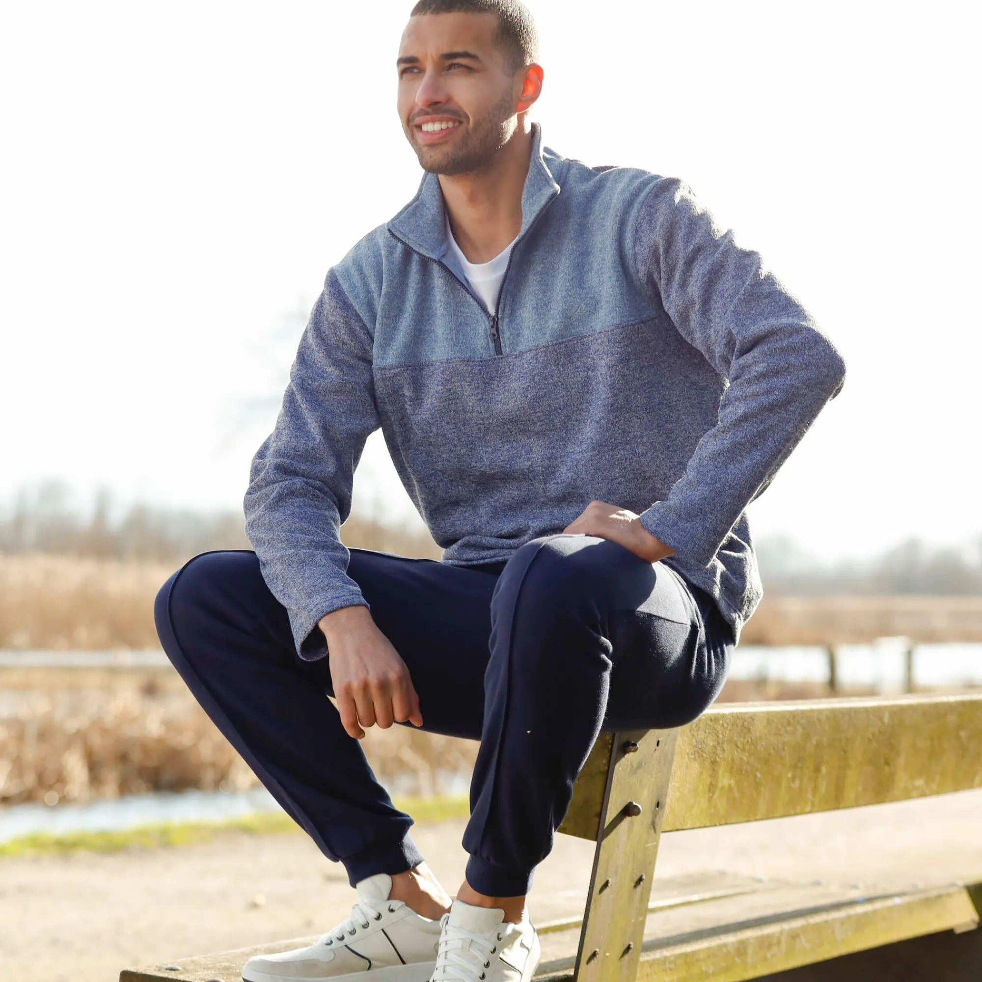 Sweater|Trui En Vest<Blancheporte Sweater met truckerskraag en rits, in tricot met moltonvoering chiné blauw