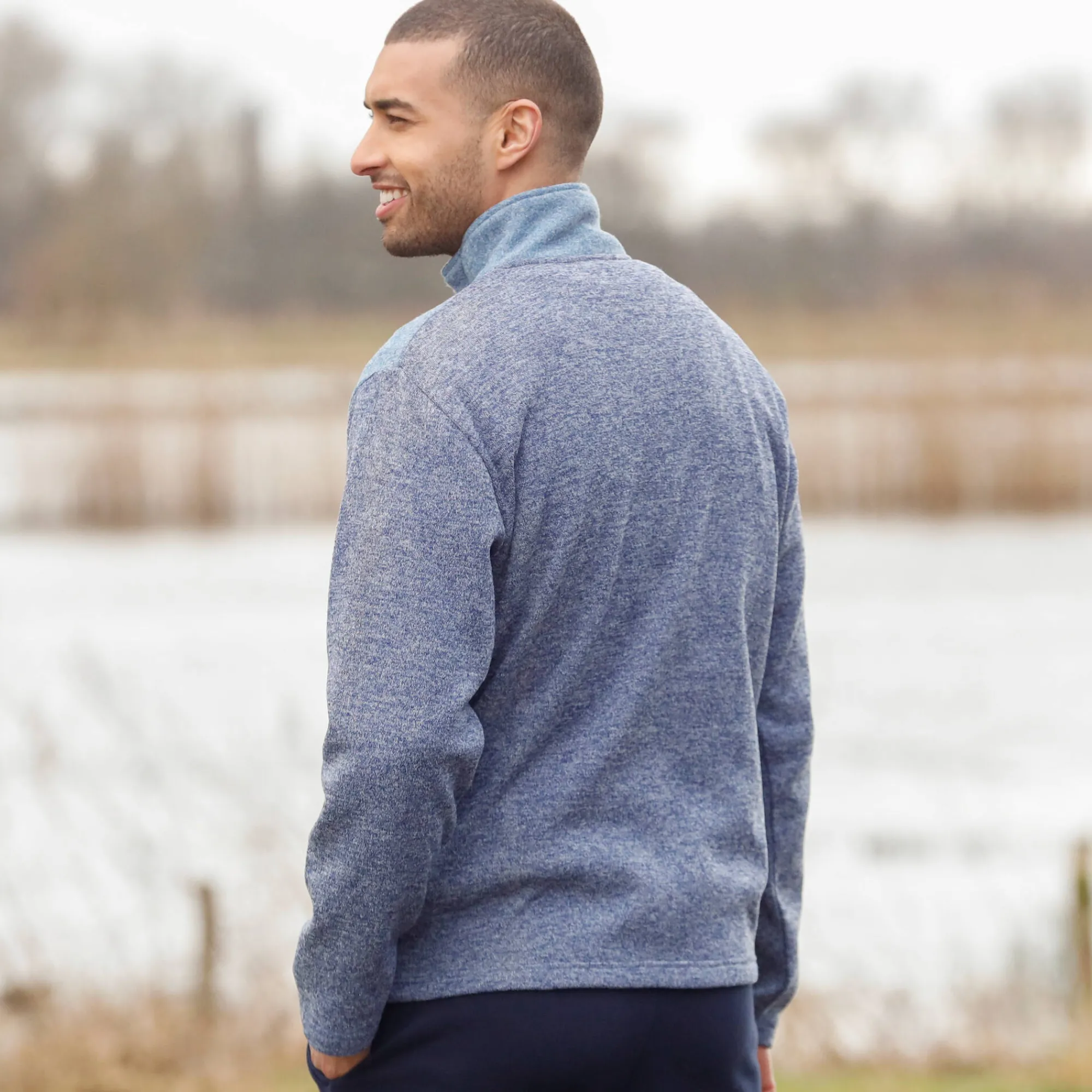 Sweater|Trui En Vest<Blancheporte Sweater met truckerskraag en rits, in tricot met moltonvoering chiné blauw