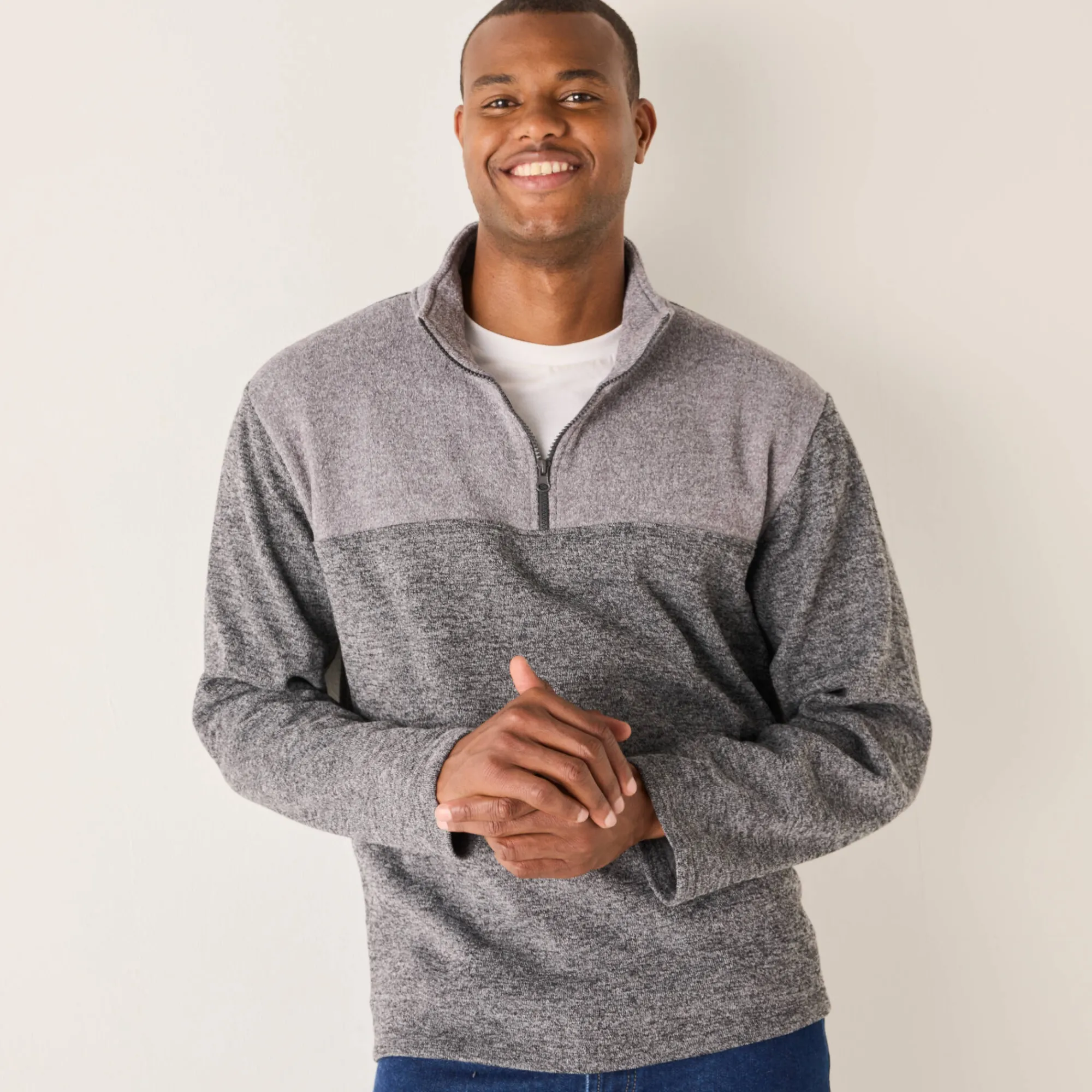 Sweater|Trui En Vest<Blancheporte Sweater met truckerskraag en rits, in tricot met moltonvoering chiné grijs