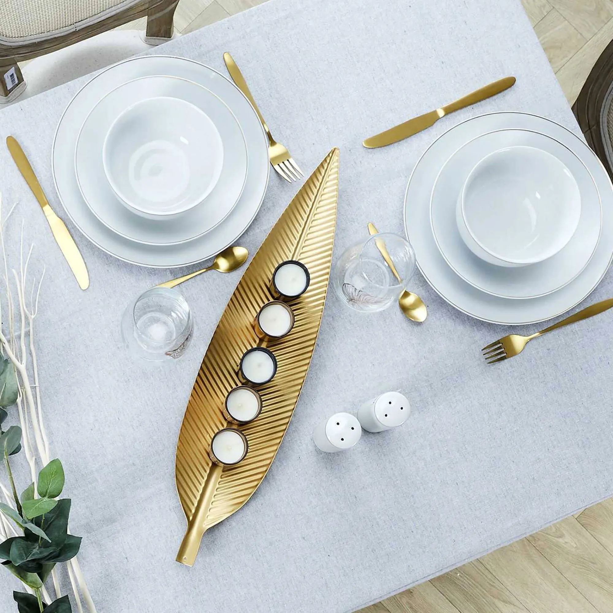 Feesttafel|Feestdecoratie<Blancheporte Tafeldecoratie, blad goudkleurig