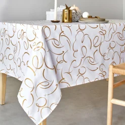 Feesttafel|Tafellaken En Tafelloper<Blancheporte Tafellaken bedrukt met goudkleurige slierten wit / goudkleurig