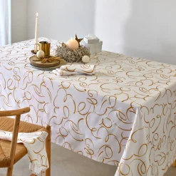 Feesttafel|Tafellaken En Tafelloper<Blancheporte Tafellaken bedrukt met goudkleurige slierten wit / goudkleurig