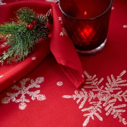 Feesttafel|Tafellaken En Tafelloper<Blancheporte Tafellaken bedrukt met zilverkleurige sneeuwvlokken rood / zilverkleurig