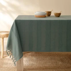 Tafellaken En Tafelloper<Blancheporte Tafellaken in katoen met artisanaal weefsel grijsgroen