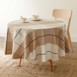 Tafellaken En Tafelloper<Blancheporte Tafellaken in katoen-linnen, ingeweven ruitjes beige