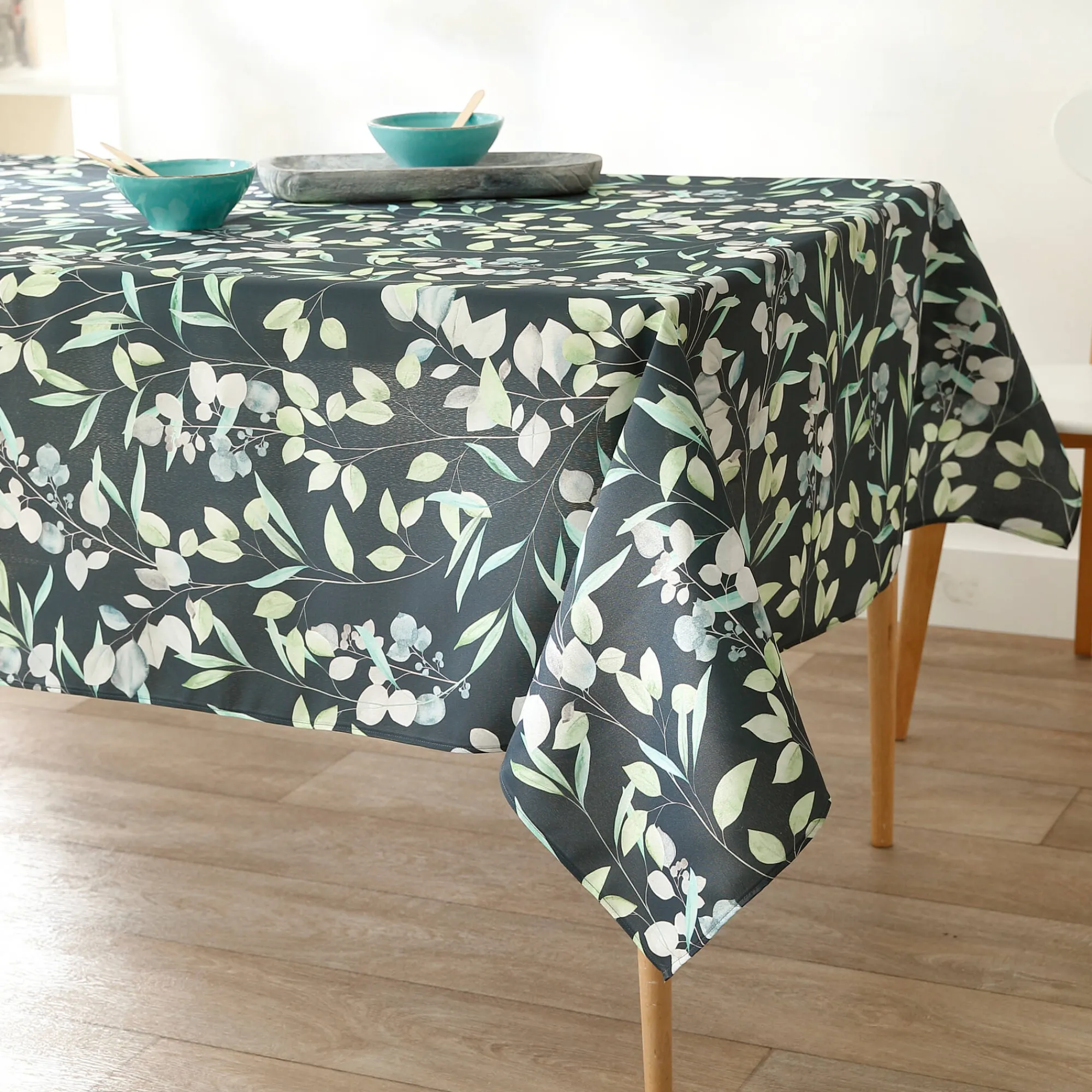Tafellaken En Tafelloper<Blancheporte Tafellaken in polyester, met bladerenprint blauw