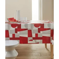 Tafelkleed<Blancheporte Tafellaken in toile cirée met duo patchwork print grijs / rood