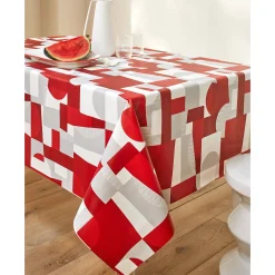 Tafelkleed<Blancheporte Tafellaken in toile cirée met duo patchwork print grijs / rood