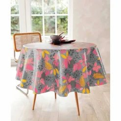 Tafelkleed<Blancheporte Tafellaken in toile cirée met bladerenprint grijs