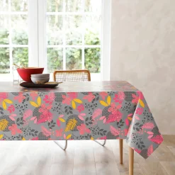 Tafelkleed<Blancheporte Tafellaken in toile cirée met bladerenprint grijs