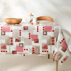 Tafelkleed<Blancheporte Tafellaken in toile cirée, hartjesmoteiven Berneix rood