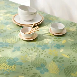Tafelkleed<Blancheporte Tafellaken in toile cirée met bladerenprint groen
