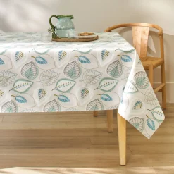 Tafelkleed<Blancheporte Tafellaken in toile cirée, bladerenprint grijs / blauw
