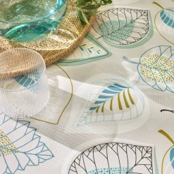 Tafelkleed<Blancheporte Tafellaken in toile cirée, bladerenprint grijs / blauw