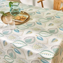 Tafelkleed<Blancheporte Tafellaken in toile cirée, bladerenprint grijs / blauw