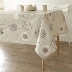 Tafelkleed<Blancheporte Tafellaken in toile cirée met paardenbloemmotief taupe