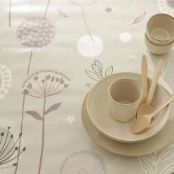 Tafelkleed<Blancheporte Tafellaken in toile cirée met paardenbloemmotief taupe