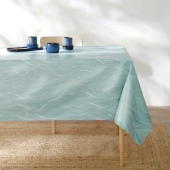 Tafelkleed<Blancheporte Tafellaken in toile cirée met golvenprint blauw