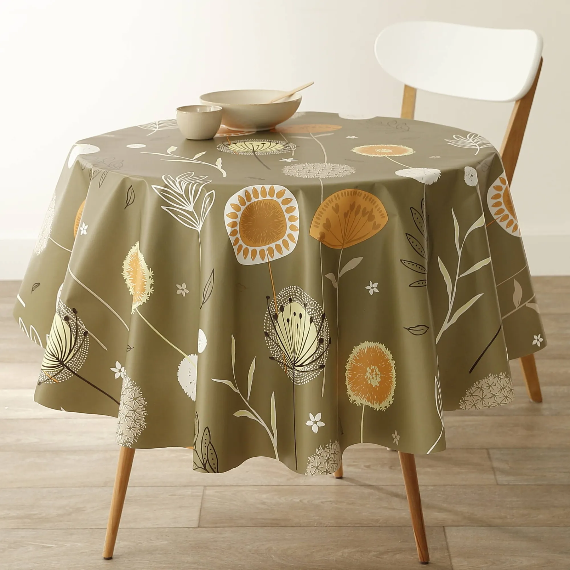Tafelkleed<Blancheporte Tafellaken in toile cirée met paardenbloemmotief groen