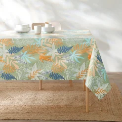 Tafelkleed<Blancheporte Tafellaken in toile cirée met bladerenmotief mosgroen