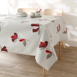 Tafelkleed<Blancheporte Tafellaken in toile cirée, bloemenprint grijs / rood